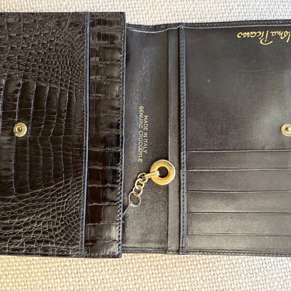 GENUINE CROCODILE Bi-Fold Women's Wallet Goldtone Paloma Picasso Couture ITALY - Picture 12 of 16
